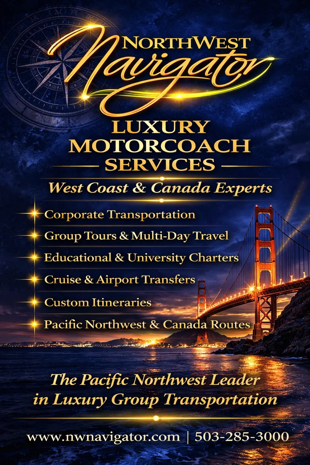 Portrait banner for luxury motorcoach services