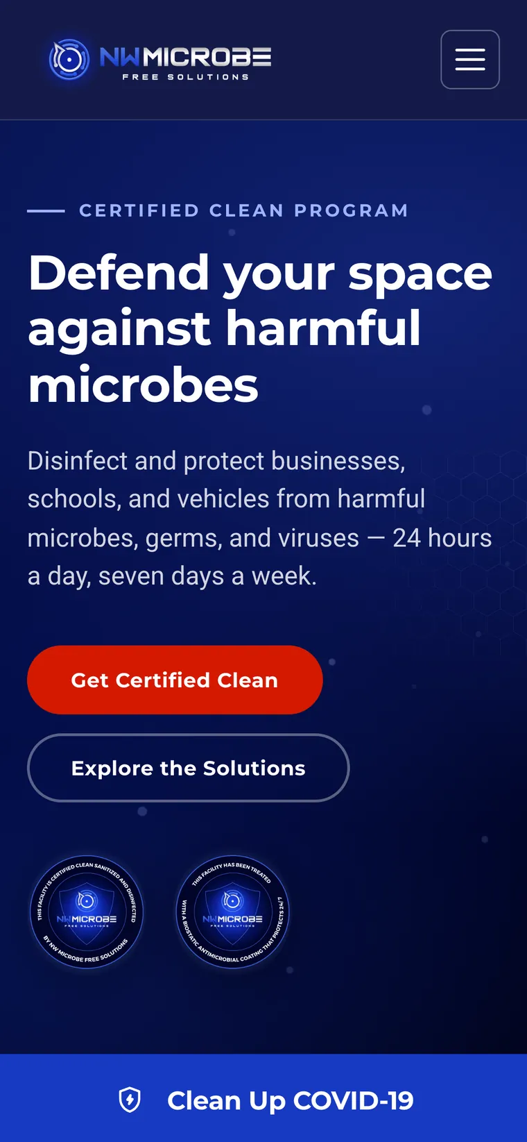 The homepage on a phone with a stacked hero and full-width buttons