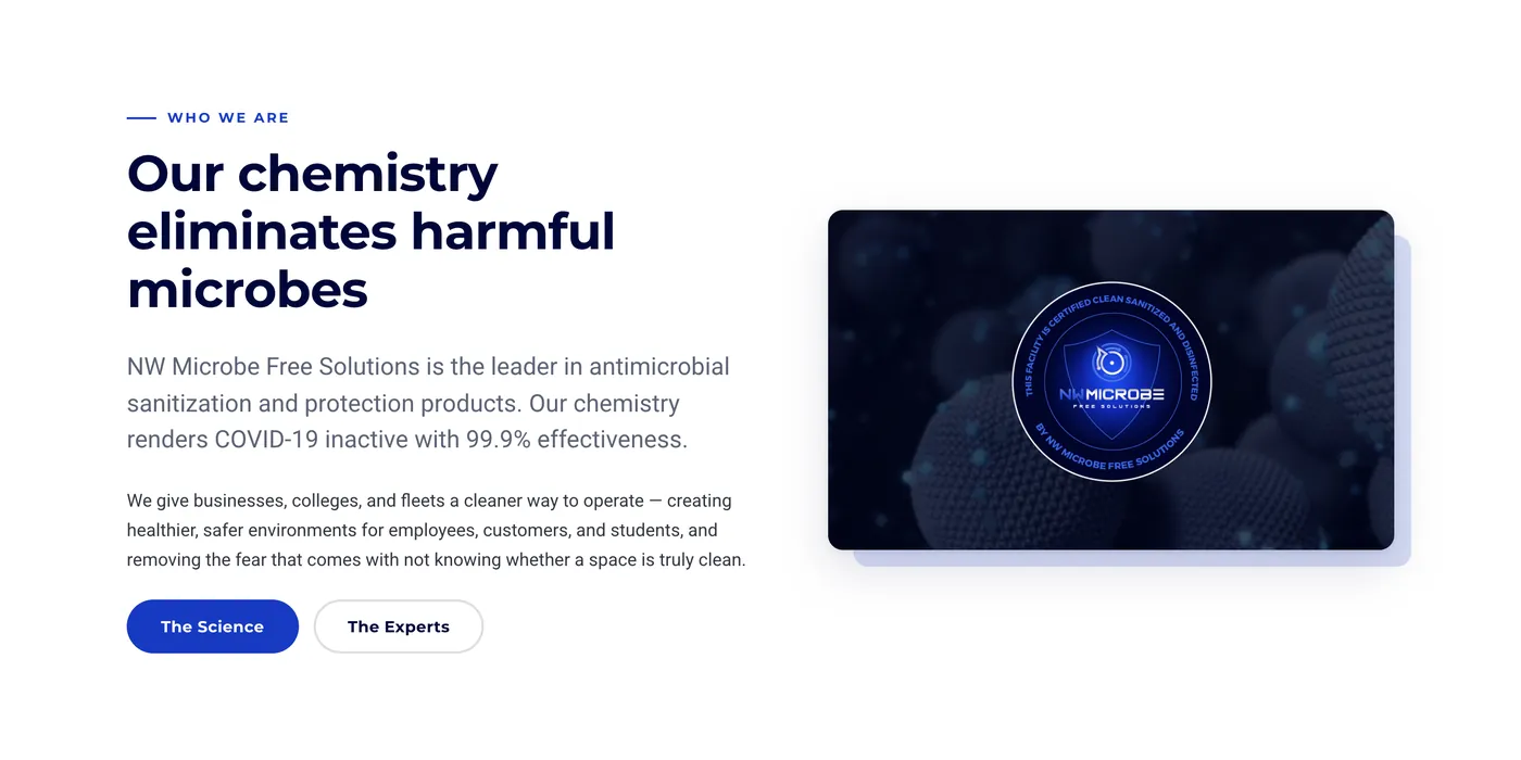 Homepage section headed Our chemistry eliminates harmful microbes