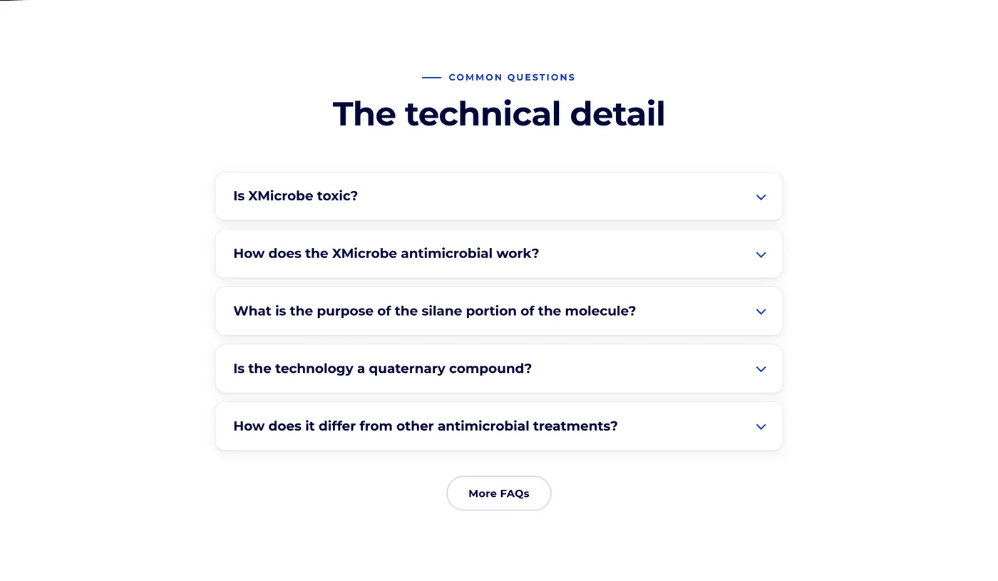 Collapsed accordion of five technical questions