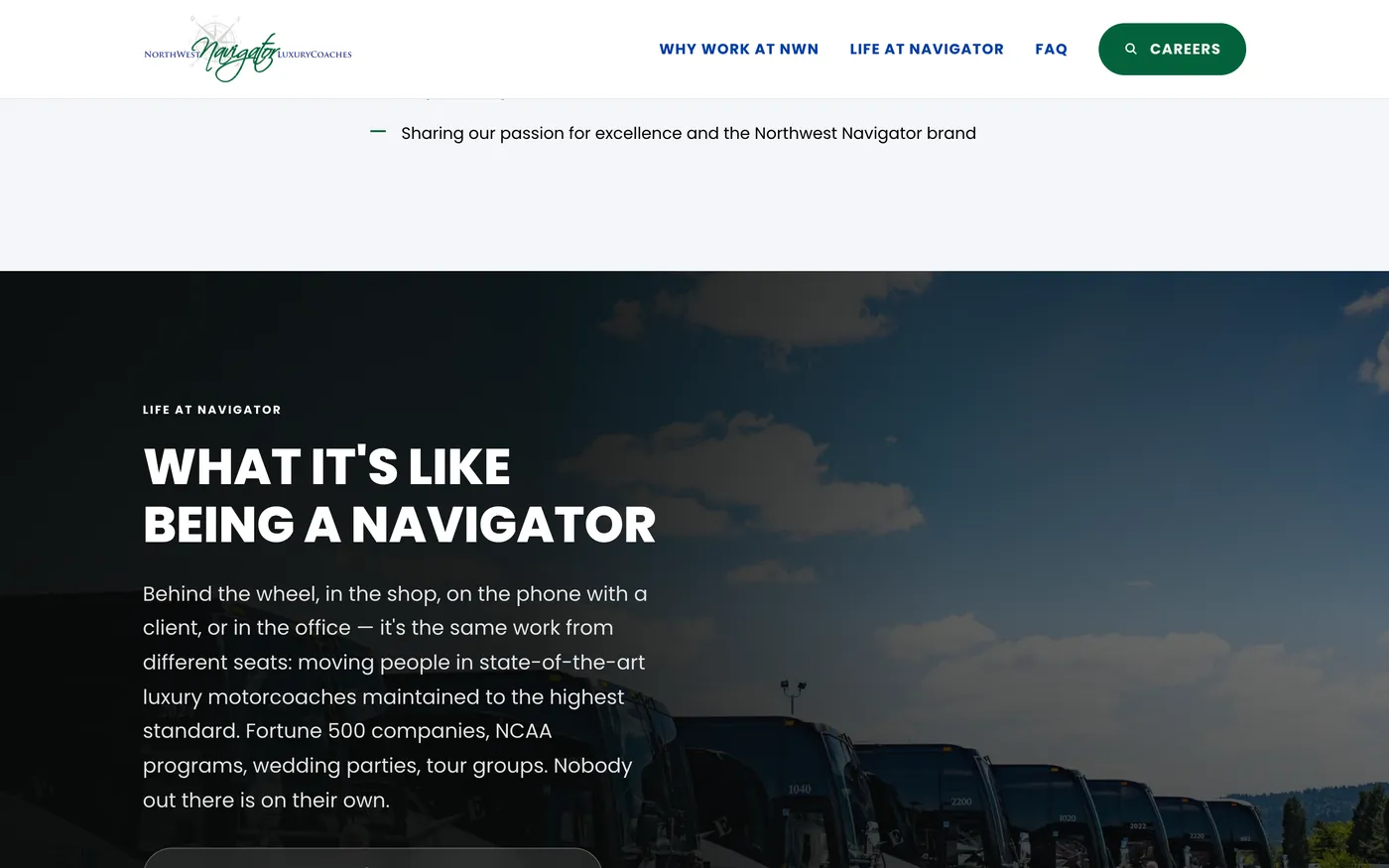 Dark section headed What it is like being a Navigator