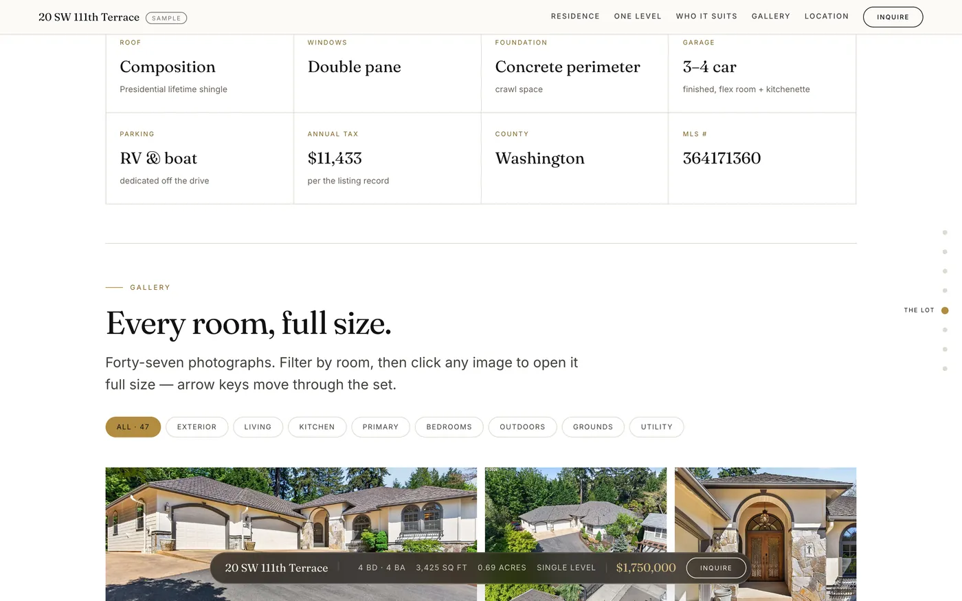 Filterable gallery of forty-seven property photographs