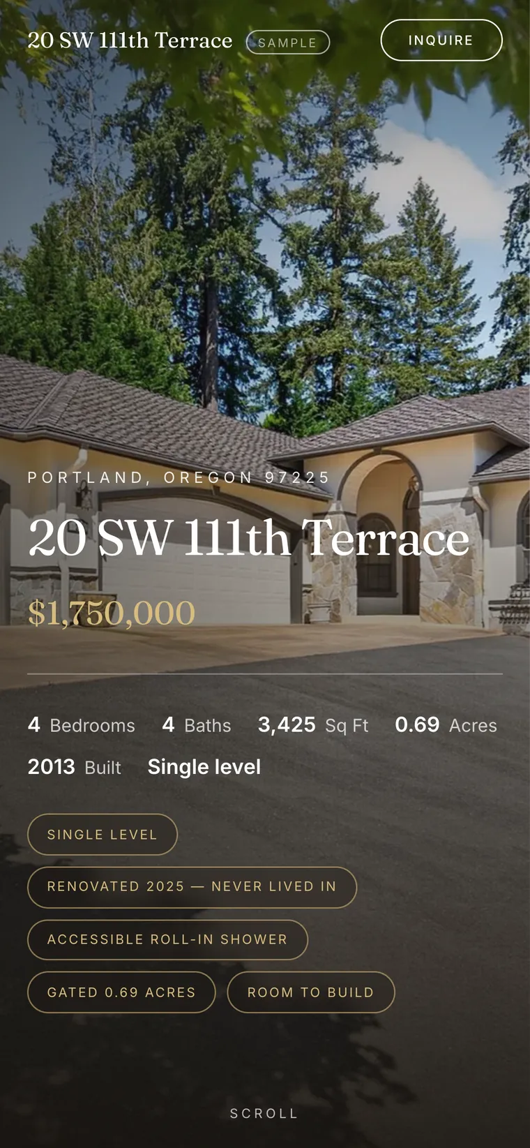 The sample property site on a phone